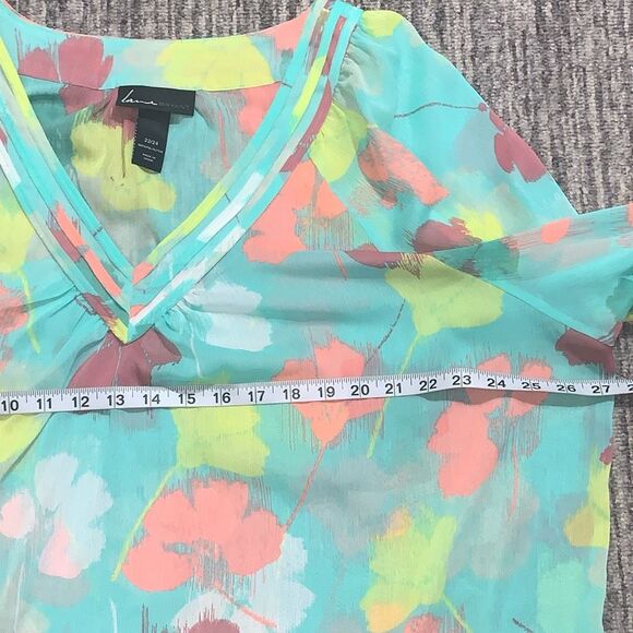 Lane Bryant Women's 22/24 Plus 3/4 Elastic Sleeve And Hem Colorful Top Spring - Picture 4 of 7
